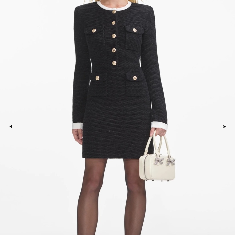 Self-Portrait NWT Black Knit Contrast Mini Dress Size Medium